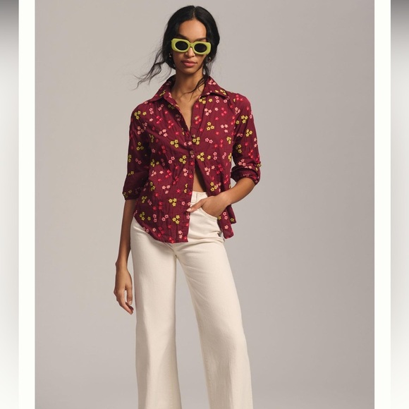 Anthropologie Maeve Embroidered Buttondown Blouse size large - Picture 4 of 7